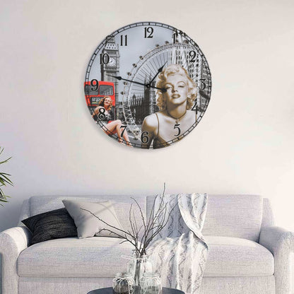 Vintage Wall Clock 60 cm displayed in a warm living room setting, showcasing its retro design and large, easy-to-read dial.