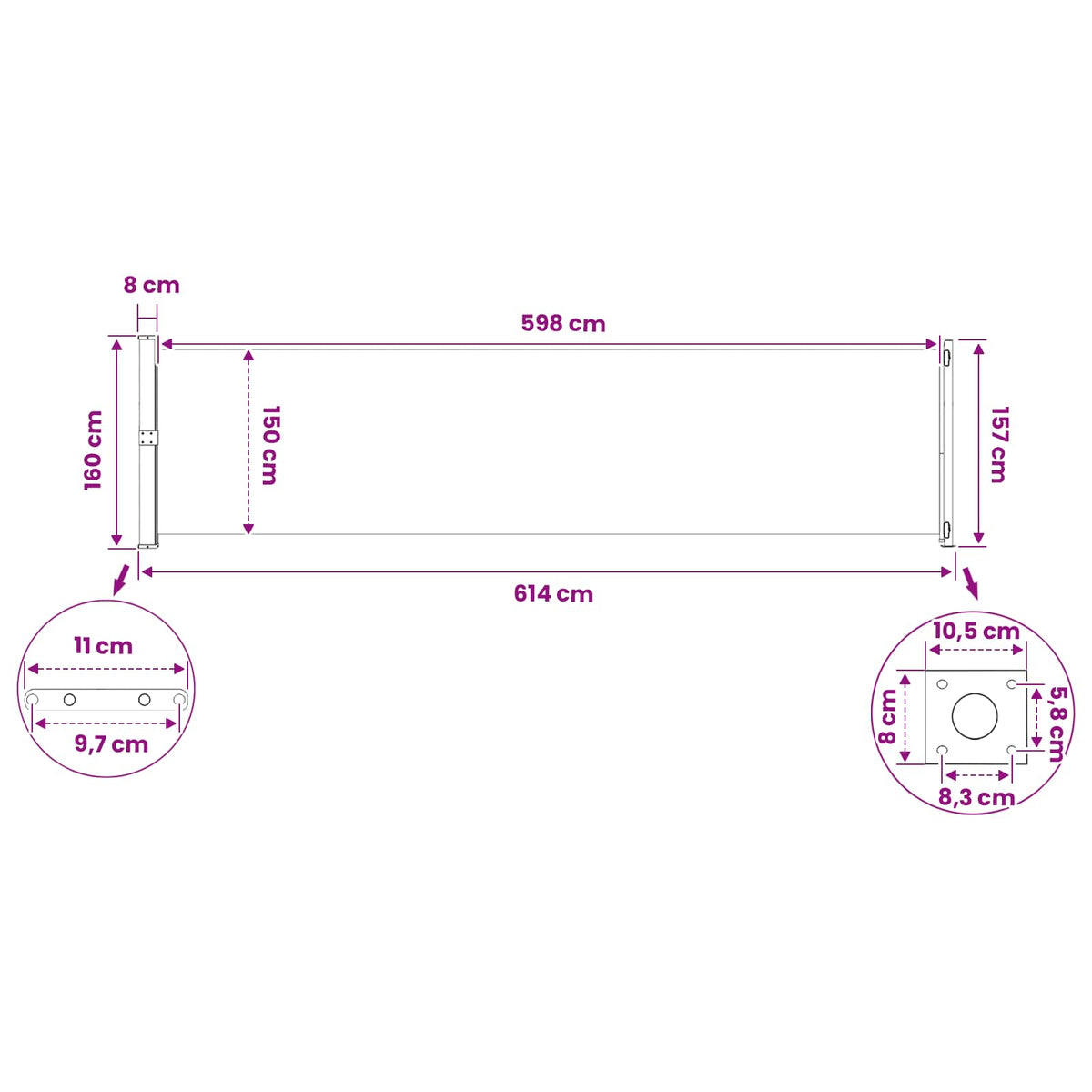 Patio Retractable Side Awning 614x160 cm Cream