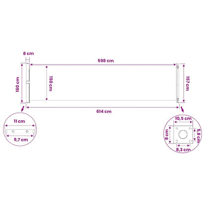 Patio Retractable Side Awning 614x160 cm Grey