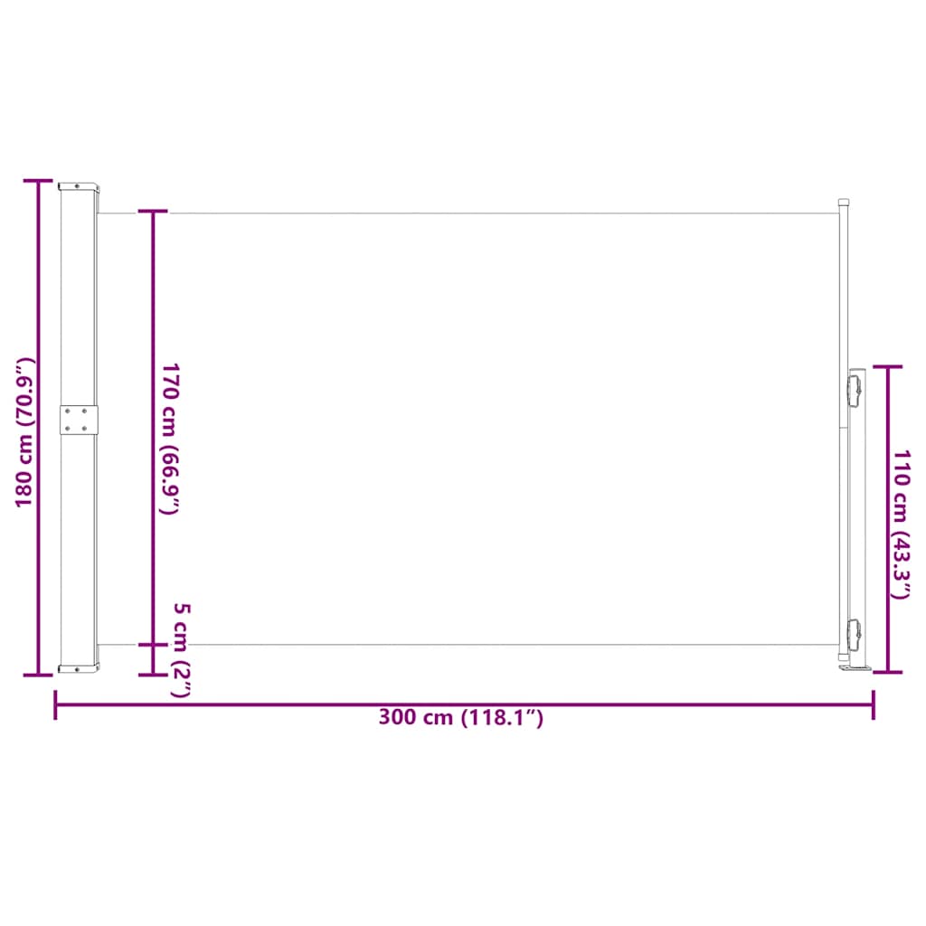 Patio Retractable Side Awning 180x300 cm Cream