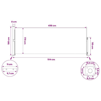 Patio Retractable Side Awning 180x514 cm Black