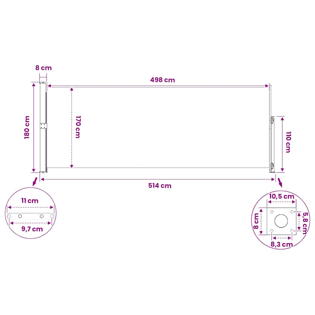 Patio Retractable Side Awning 180x514 cm Grey