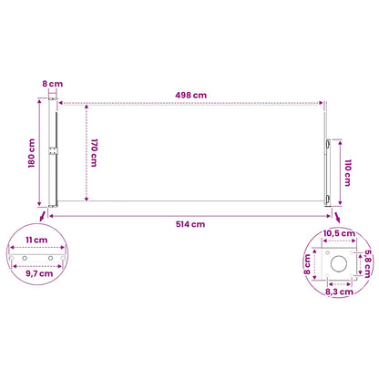 313408 vidaXL Patio Retractable Side Awning 180x500 cm Brown