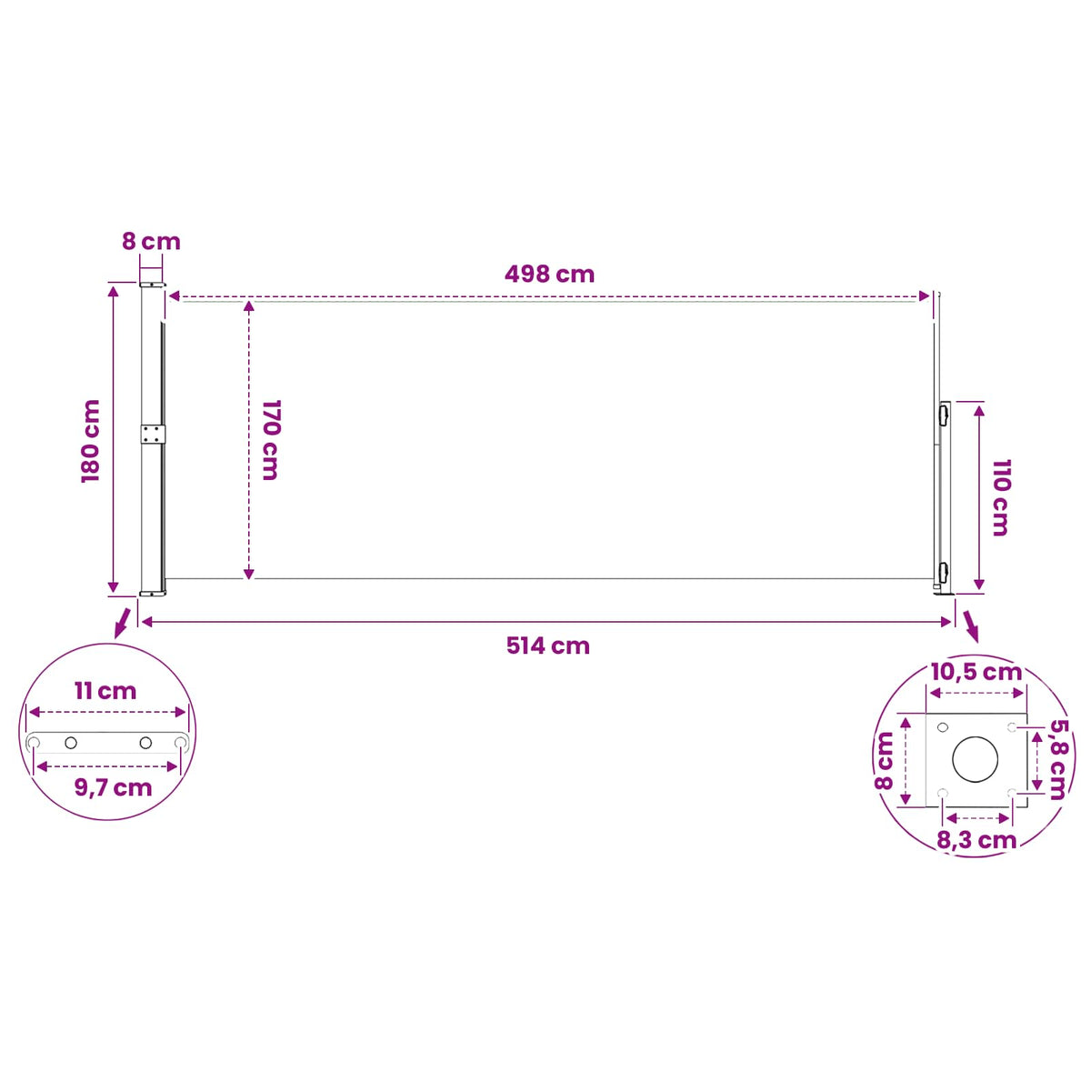 313408 vidaXL Patio Retractable Side Awning 180x500 cm Brown