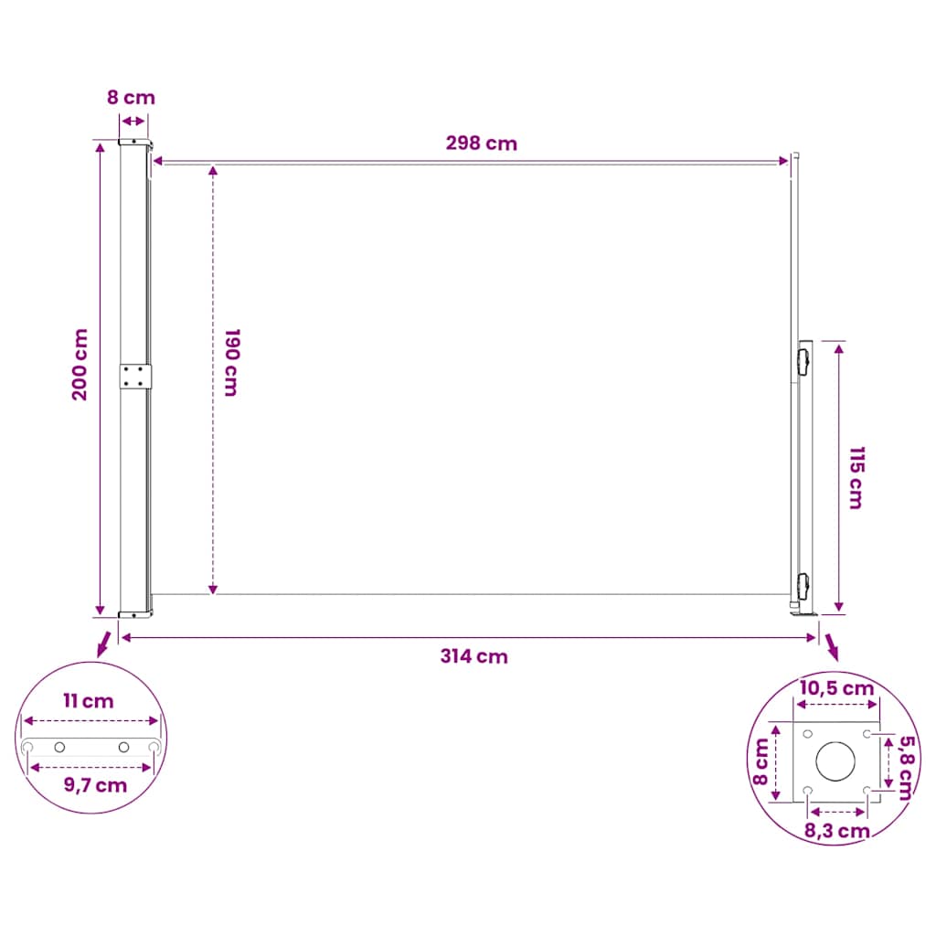 Patio Retractable Side Awning 200x314 cm Black