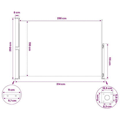 Patio Retractable Side Awning 200x314 cm Black