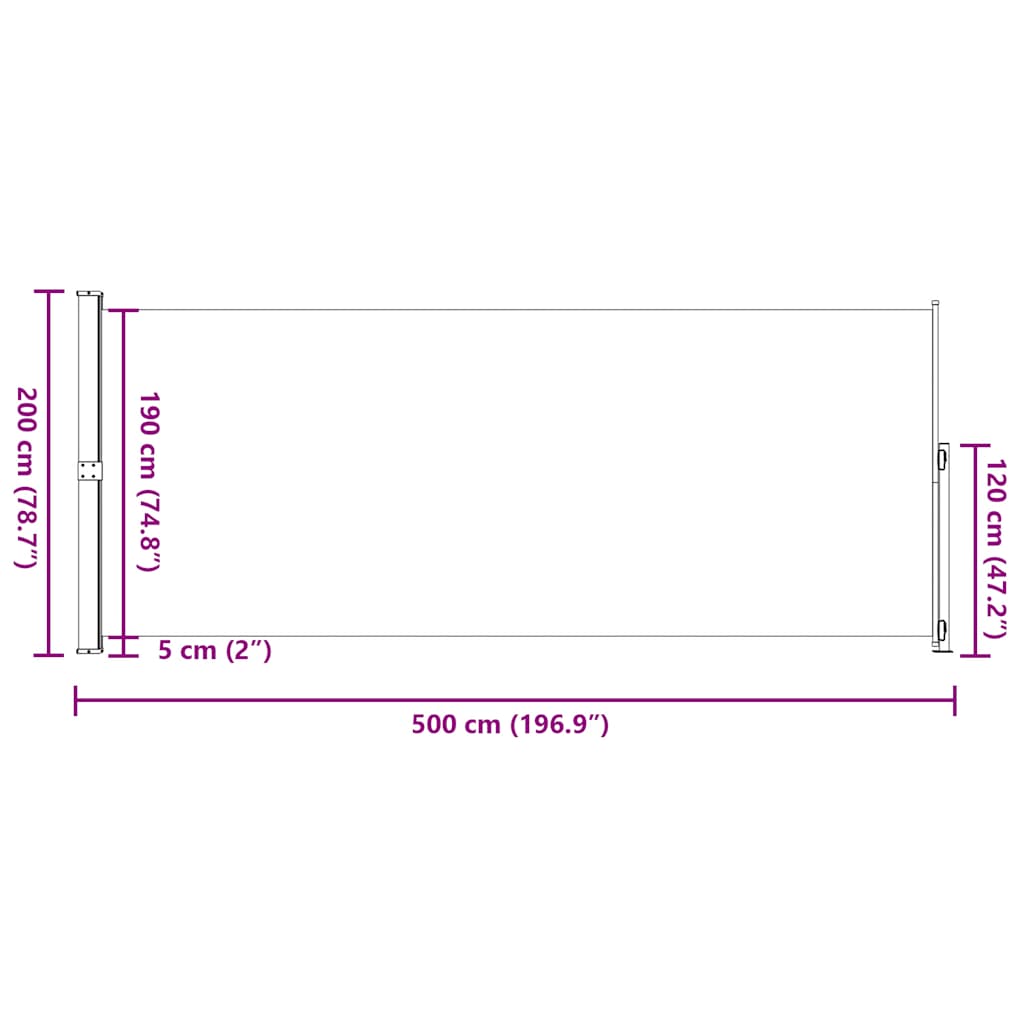 Patio Retractable Side Awning 200x500 cm Black
