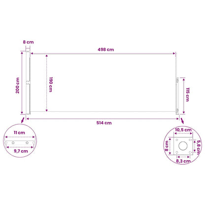 Patio Retractable Side Awning 200x514 cm Black