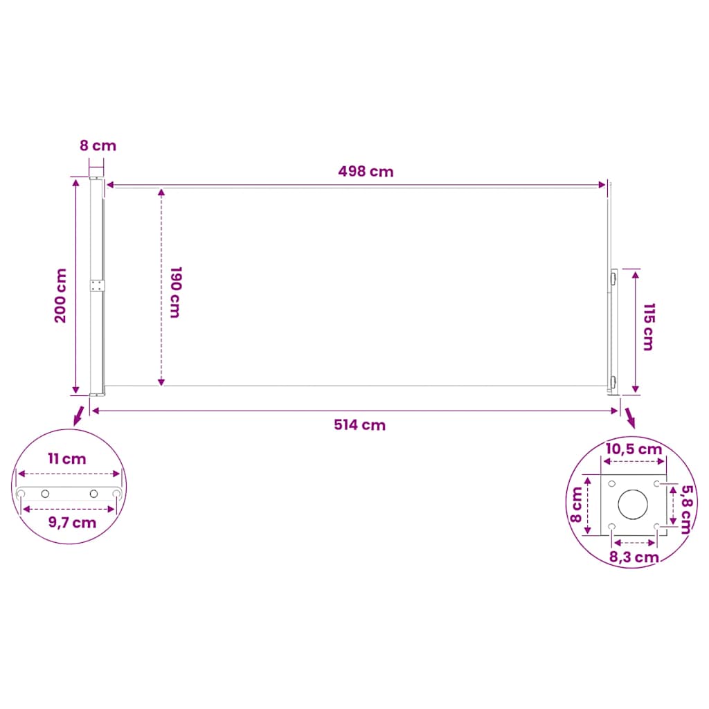Patio Retractable Side Awning 200x514 cm Cream