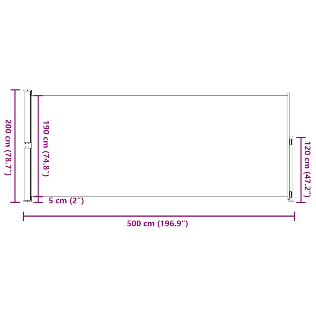 Patio Retractable Side Awning 200x500 cm Grey