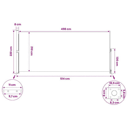 Patio Retractable Side Awning 220x514 cm Black