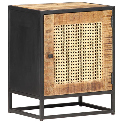 Bedside Cabinet 40x30x50 cm Rough Mango Wood and Natural Cane