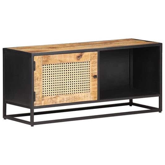 323144 vidaXL TV Cabinet 90x30x40 cm Rough Mango Wood and Natural Cane