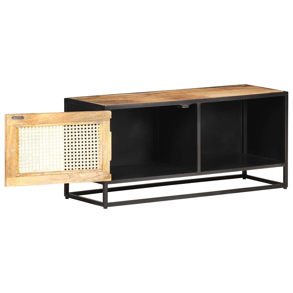 323144 vidaXL TV Cabinet 90x30x40 cm Rough Mango Wood and Natural Cane
