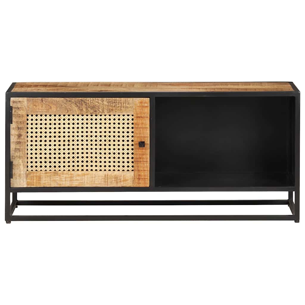 323144 vidaXL TV Cabinet 90x30x40 cm Rough Mango Wood and Natural Cane