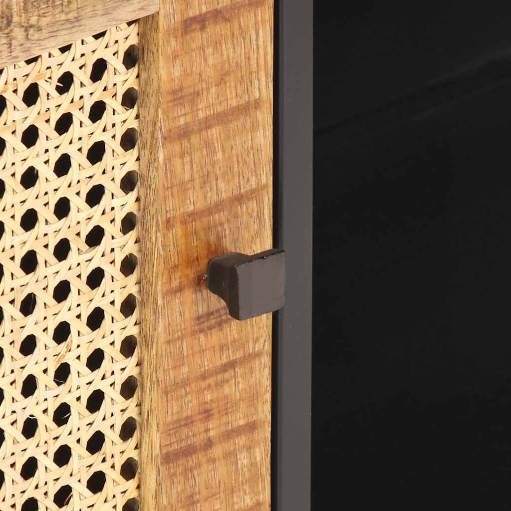 323144 vidaXL TV Cabinet 90x30x40 cm Rough Mango Wood and Natural Cane