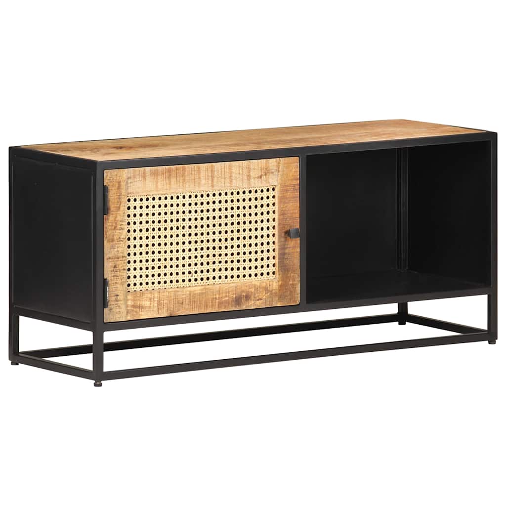 323144 vidaXL TV Cabinet 90x30x40 cm Rough Mango Wood and Natural Cane