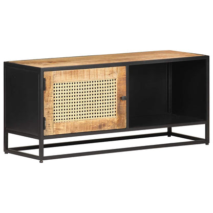 323144 vidaXL TV Cabinet 90x30x40 cm Rough Mango Wood and Natural Cane