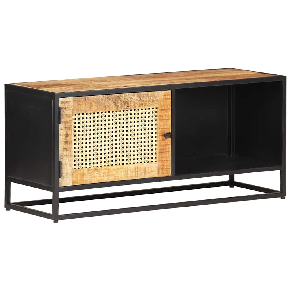 323144 vidaXL TV Cabinet 90x30x40 cm Rough Mango Wood and Natural Cane
