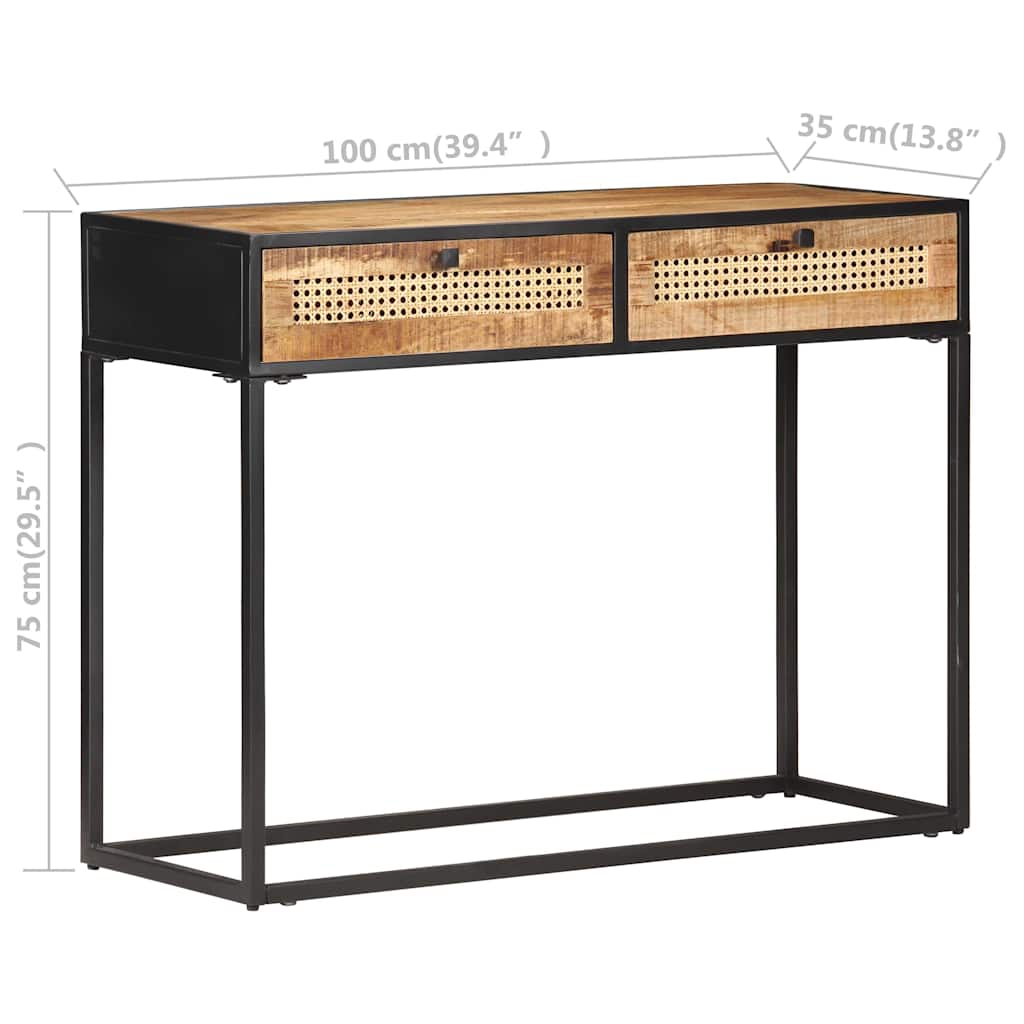 Console Table 100x35x75 cm Rough Mango Wood and Natural Cane