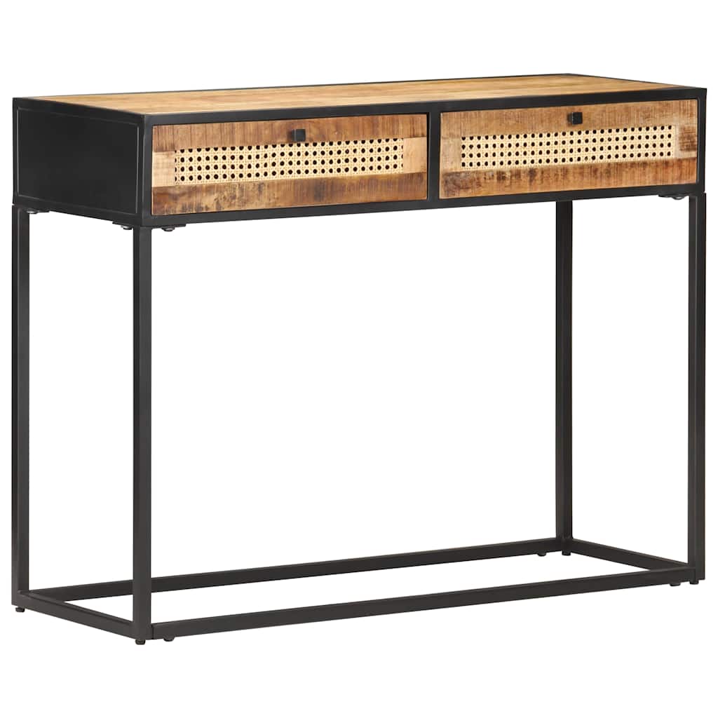 323145 vidaXL Console Table 100x35x75 cm Rough Mango Wood and Natural Cane