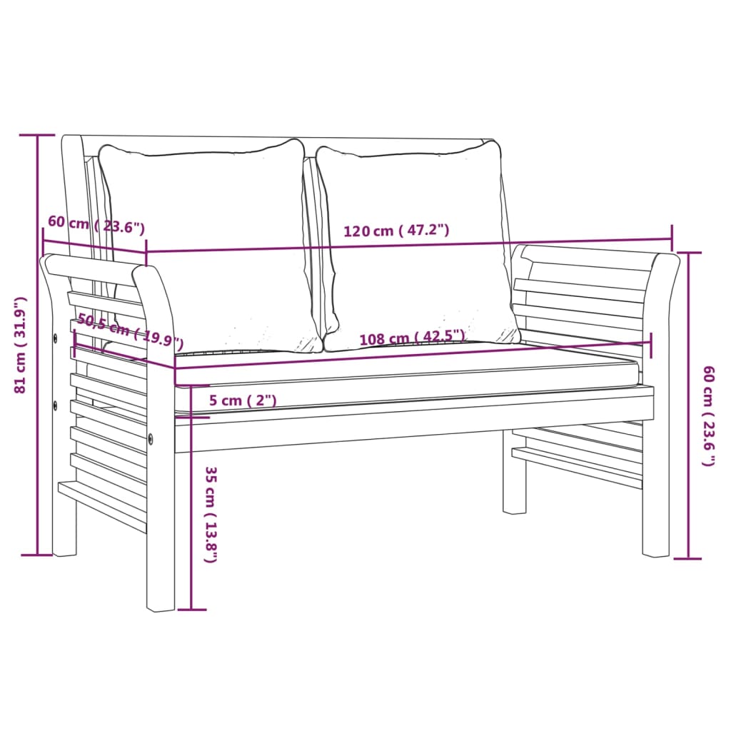Garden Lounge Set | Cream White | Solid Acacia wood | 2-seater