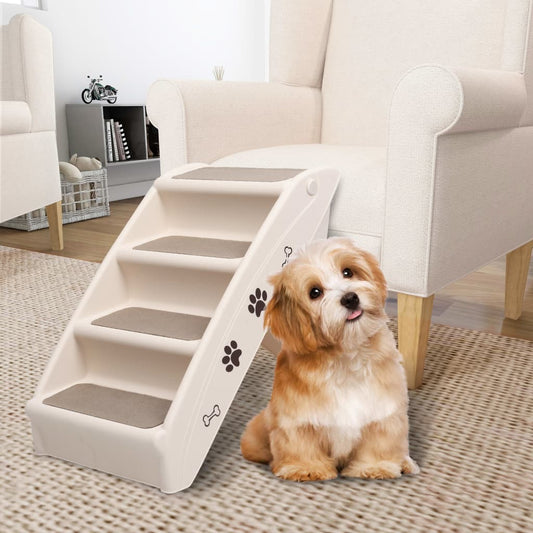 Dog Stair | Cream | Polypropylene | 62x40x49.5 cm | Foldable | Dog Stairs