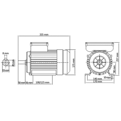 Single Phase Electric Motor Aluminium 1.5kW/2HP 2 Pole 2800 RPM