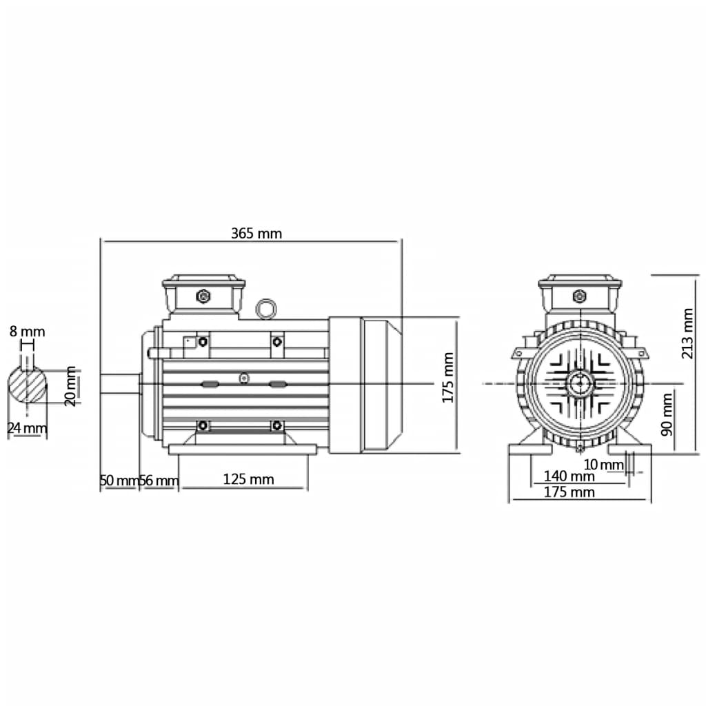 3 Phase Electric Motor Aluminium 2.2kW/3HP 2 Pole 2840 RPM