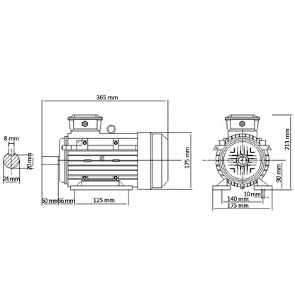 3 Phase Electric Motor Aluminium 2.2kW/3HP 2 Pole 2840 RPM