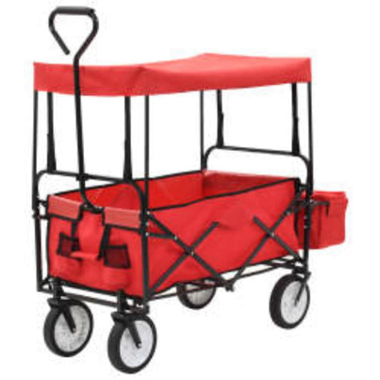 147589 vidaXL Folding Hand Trolley with Canopy Steel Red