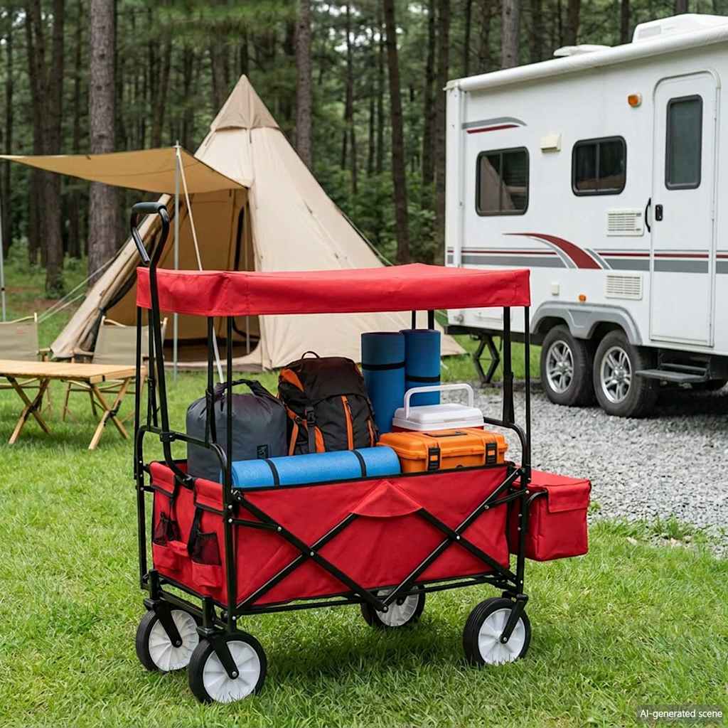 147589 vidaXL Folding Hand Trolley with Canopy Steel Red