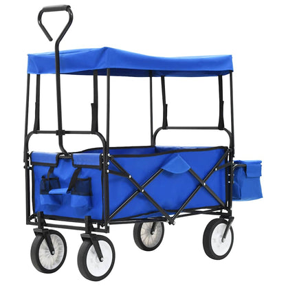 147590 vidaXL Folding Hand Trolley with Canopy Steel Blue