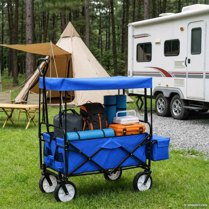 147590 vidaXL Folding Hand Trolley with Canopy Steel Blue