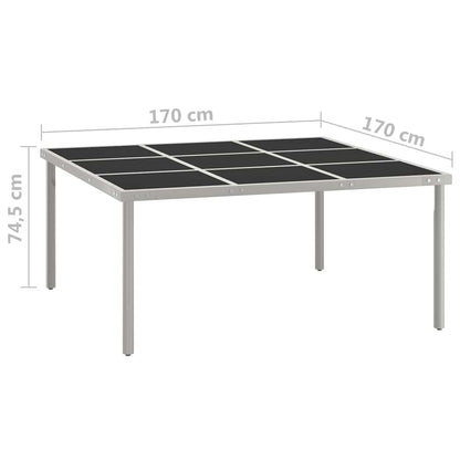 313084 vidaXL Garden Dining Table 170x170x74,5 cm Glass and Steel
