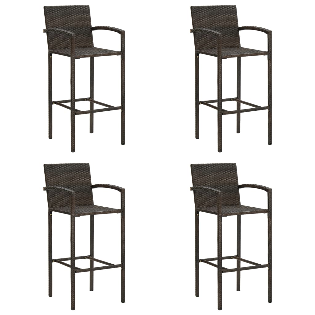 Bar Stool | Set of 4 | Brown | PE rattan, powder-coated steel | Medium
