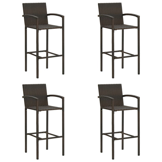 Bar Stool | Set of 4 | Brown | PE rattan, powder-coated steel | Medium