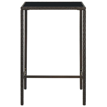 313457 vidaXL Garden Bar Table Brown 70x70x110 cm Poly Rattan and Glass