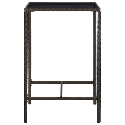 313457 vidaXL Garden Bar Table Brown 70x70x110 cm Poly Rattan and Glass