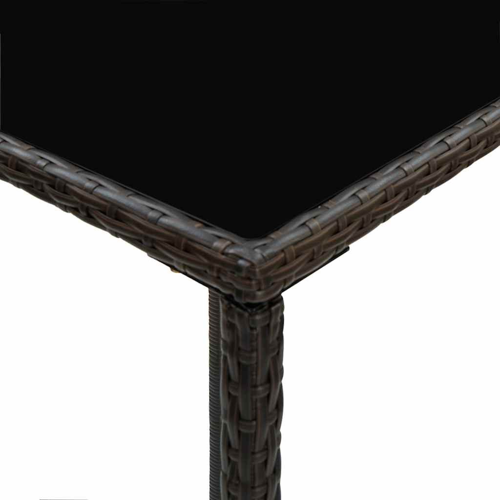313457 vidaXL Garden Bar Table Brown 70x70x110 cm Poly Rattan and Glass