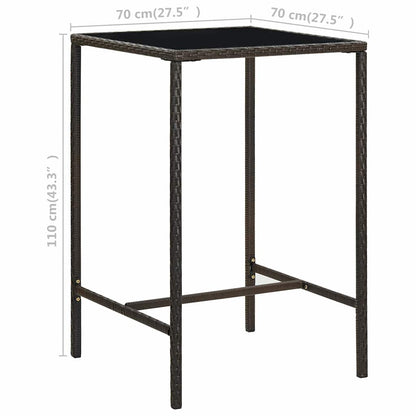 313457 vidaXL Garden Bar Table Brown 70x70x110 cm Poly Rattan and Glass