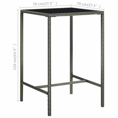 313459 vidaXL Garden Bar Table Grey 70x70x110 cm Poly Rattan and Glass