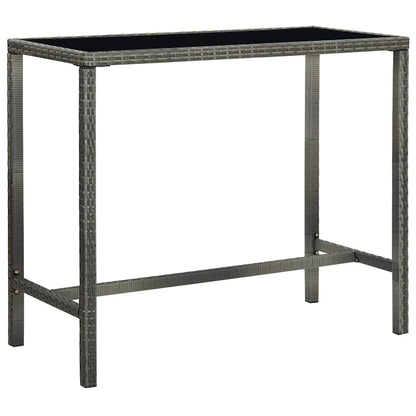 313462 vidaXL Garden Bar Table Grey 130x60x110 cm Poly Rattan and Glass
