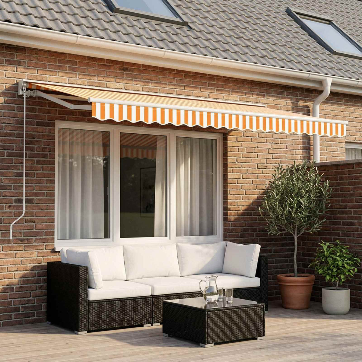 Awning Replacement Fabric Yellow and White 400x350 cm Polyester