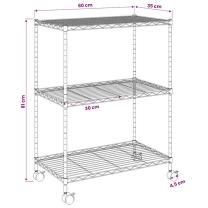 3-Tier Storage Rack with Wheels 60x35x81 cm Chrome 150 kg