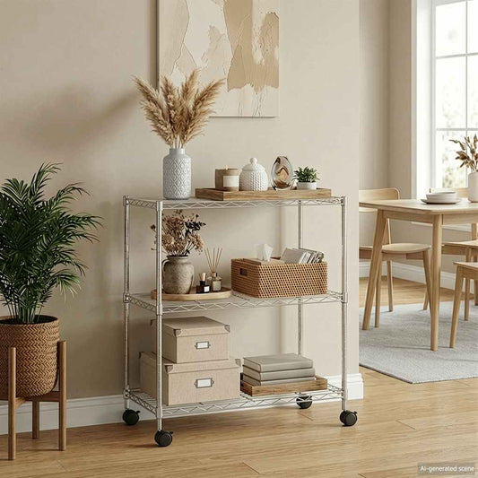 3-Tier Storage Rack with Wheels 60x35x81 cm Chrome 150 kg