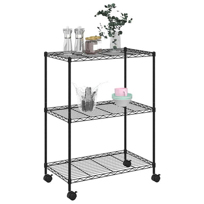 3-Tier Storage Rack with Wheels 60x35x81 cm Black 150 kg