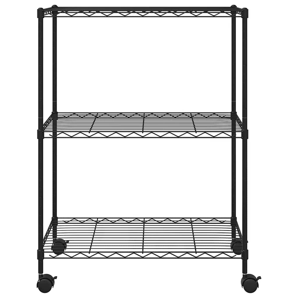 3-Tier Storage Rack with Wheels 60x35x81 cm Black 150 kg
