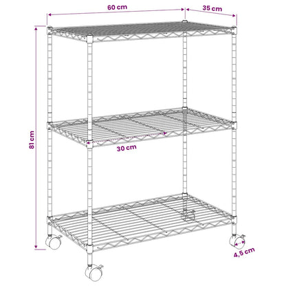 3-Tier Storage Rack with Wheels 60x35x81 cm Black 150 kg