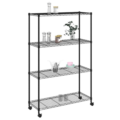 4-Tier Storage Shelf with Wheels 90x35x142 cm Black 200 kg